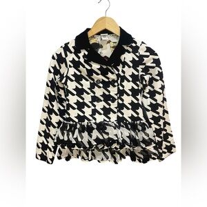 HARAJUKU MINI BLACK WHITE HOUNDSTOOTH SHEER RUFFLE
PEPLUM JACKET TOP L